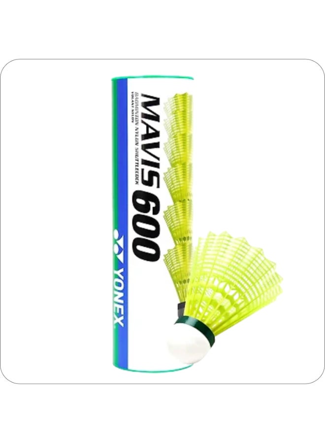 يونيكس كرات ريشة يونيكس مافيس 600 نايلون صفراء - عبوة من 6 كرات ريشة صناعية للريشة الطائرة تتميز بثبات الطيران، والمتانة العالية، والسرعة الثابتة للتدريب والمباريات - Image 1